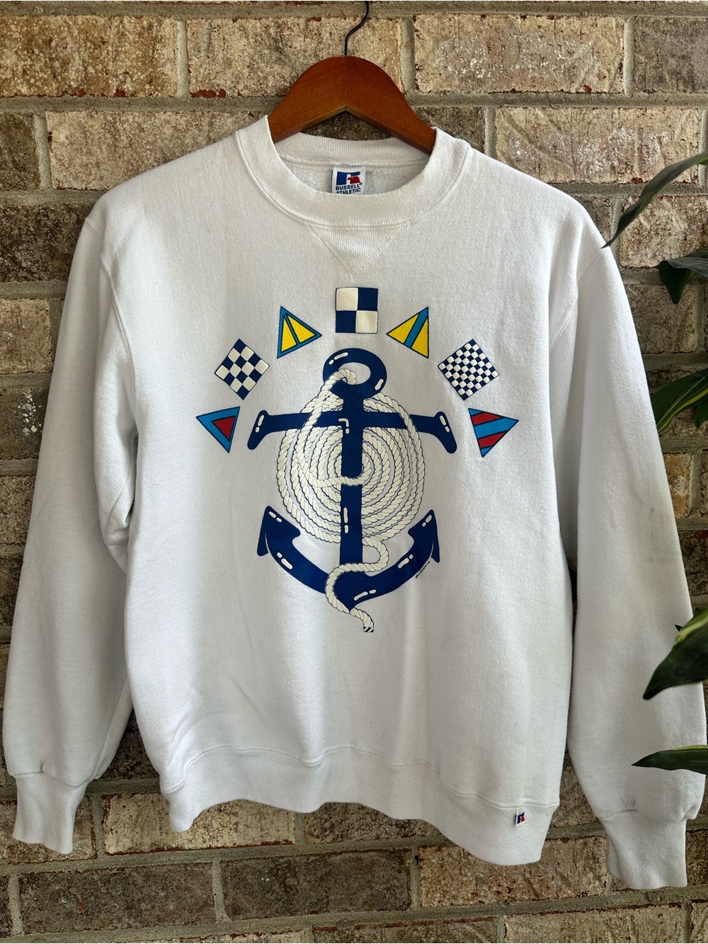 Vintage Russell Athletic Crewneck Sailing Sweatshirt w/Anchor & Nautical Flags